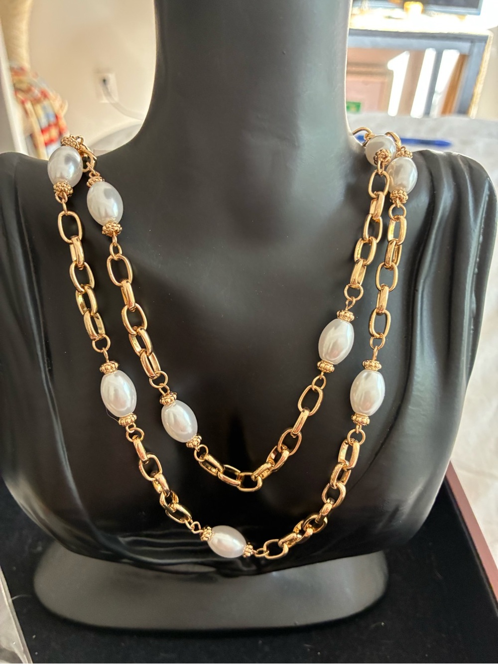 Nordstrom Gold-Tone Chain Necklace with White Pearlescent Beads